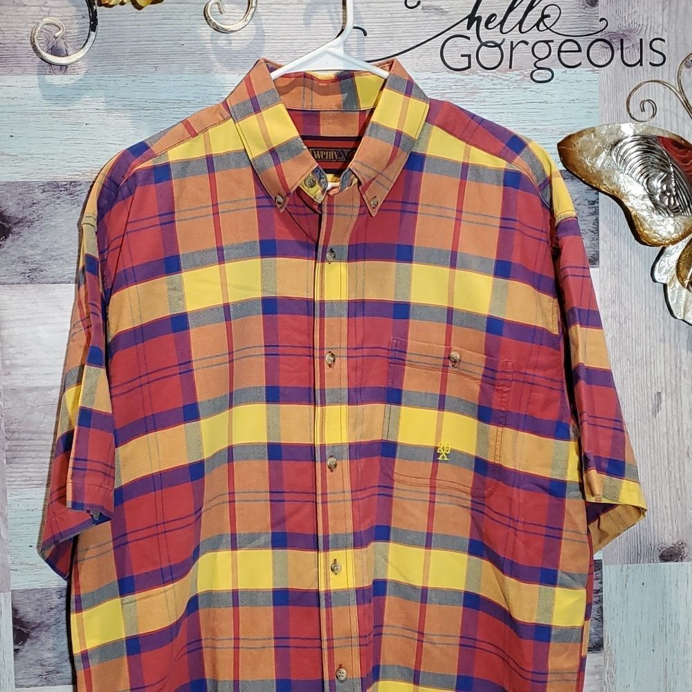 Men's TwentyX Bright Multi-color Plaid Short Sleeve Button Down Shirt Sz XL??